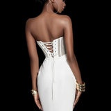 New Women's Temperament French Famous Sexy Perspective Mesh Spliced Fish Bone Corset Dress Dress Dress Dress 68HZ