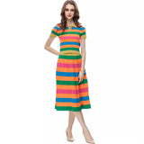 Clip Striped Print Short-Sleeved Top + Hip Half-Skirt Casual Set Women's New Summer 2024 68HZ