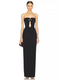 High-End Women's Twisted Tweed Tweed Dress Black Leaky Back Bra Long Dress Small Design Hollow Dress 68HZ
