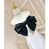 The Temperament Of The Black And White Bumpy Bow Word Shoulder Tidly Strapped Shoulder Tight Belt A-Word Dress Is Not Skinny 68HZ
