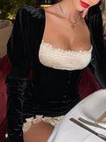 New Dress Long-Sleeved Collar Gold Velvet Dress Short Dress Autumn And Winter Girl Decoration Bare Backpack Skirt 68HZ