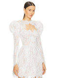 White Fashion Elegant Shoulder Long Sleeve Two-Set Lace Sexy Nail Beads Sling Dress 68HZ