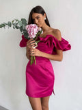 Women's Lotus Leaf Side Sexy Shoulder Dress Solid Color High-End Temperament Braid Skirt Dress Dress Dress 68HZ