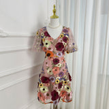 2025 Summer New French Design Heavy Industry Three-Dimensional Flowers Slimming Thin And Hip Delicate Dress Women's Clothing 68HZ