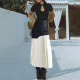 British Elegant Niche Design 2025 Summer New High-Waist Temperament Fashion Splicing 100 Folded Half-Dressed Half-Dressed 68HZ