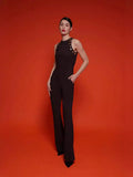 High-End Women's Clothing Jumpsuit Sleeveless High-Waisted Round Collar Slim Body Jumpsuit Trousers 68HZ