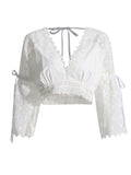 Australian Trendy Two-Piece Set 2025 New Fashion V-Neck Lace Embroidered Horn Sleeve Top + High-Waisted Long Dress 68HZ