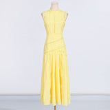 Sliced Hollow Lace Collar Dress 2025 New Sleeveless Lotus Leaf Side Dress Dress Woman 68HZ