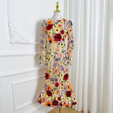 2025 Spring And Summer New French Heavy Industry Mesh Three-Dimensional Flower Embroidery Perspective Spliced Waist Repair Dress Dress 68HZ