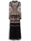 Heavy Industry Embroidery Lantern Sleeve Princess Powder Long Dress Dresses Autumn And Winter Women's New 2024 68HZ