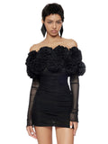 Women's New Flower Decoration Sexy Corset Dress Perspective Mesh Long-Sleeved Ass Skirt Dress 68HZ
