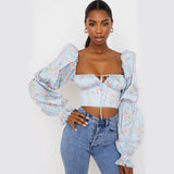 2025 Fashion Women's Clothing Collar Broken Flower Long-Sleeved Hollow Low-Breasted Tavel Trumpet Sleeve Top Lady 68HZ