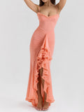 Sexy Women's High-Sensing Mesh Sling Dress New Folds Irregular Fashion Design Temperament 68HZ