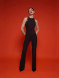 High-End Women's Clothing Jumpsuit Sleeveless High-Waisted Round Collar Slim Body Jumpsuit Trousers 68HZ