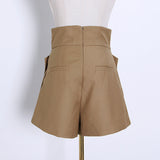 2025 New Fashion Design Sense Splicing Belt Wearing Loose High Waist Thin Casual Style Shorts Women's Clothing 68HZ