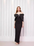 High-End Women's Clothing Collared Shoulder-Stirling High-End Heavy Industry Banquet Black Dress 68HZ