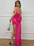 High-End Women's Glide Sexy Bag Butt-Meared Thoracic Dress Can Be Removed Large Bow Decorative Dress Dress 68HZ