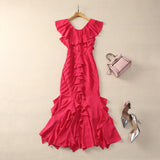 Nanyou New Short-Sleeved Lotle Side New Spring And Summer 2024 Body-In-En-Brician Elegant Folded Fish Tail Mid-Long Dress Dress 68HZ