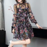 Small Collar Long-Sleeved Print Lotus Leaf Side Black Dress Fashion Holiday Style New Women's Spring And Summer 2025 68HZ