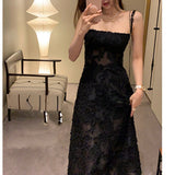 New Black Jacarnous Sling Dress French Sexy Bra Dress Micro-Permeal Skirt Long Waist Skirt 68HZ