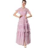 Vintage Wind Round Collar Lotus Leaf Side Splicing Short Sleeves Big Swing Purple Dress Dress Women's Autumn And Winter New 2024 68HZ