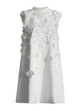 Famous Style Temperament Loose Short Dress 2025 New Design Nail Bead Three-Dimensional Flowers Sleeveless Dress Woman 68HZ