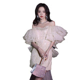 Champagne-Colored Evening Dress Dress High-End Light Luxury Niche Temperament Birthday Party Short Skirt 68HZ