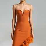 Fashion Dress With Chest V-Neck Sexy Bare Shoulder Feathers Open Name Girl With A Dress Girl 68HZ