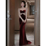 Toasting 2024 New Bride Wedding Red Velvet High Sense Light Small High-End Fish Tail Evening Dress Dress 68HZ