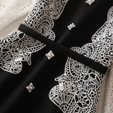 Vintage Feng Shui Soluble Flower Splicing Nails Button Long-Sleeved Black Dress Women's New Spring 2025 68HZ