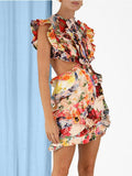 High-End Women's Sexy Dew Back-To-Back Dress Skirt Short Dress High-End Fine Print Dress Dress Dress 68HZ