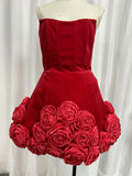 Early 2024 Early Autumn New Breast-Wear Three-Dimensional Flower Fluffy Dress French Dress Dress 68HZ
