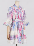 French Bohemian Resort 2025 Spring New V-Neck Horn Sleeve Embroidery Printed Dressed Dress Woman 68HZ