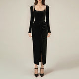 French Famous Style Dress Dress Woman 2025 New Temperament Square Design Pressure Folded Solid Color Dress Skirt 68HZ