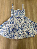 2025 Spring Summer New Breast Sling Slings Retro Blue Print Waist Skirt Dress Dress Woman 68HZ