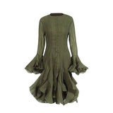 Vietnam's Niche Temperament 2025 Spring New Fashion Lotus Leaf Side Design Waist Thin Horn Sleeve Dress Woman 68HZ