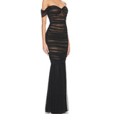 2025 Summer Shoulder-To-Shoulder Tanned Tauze High-End Women's Sexy Temperament Yarn Party Dress 68HZ