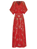 V-Neck Bat Sleeves Heavy-Slified Embroidered Nails Tucked Long Dress Dress Dress 2024 Summer New 68HZ