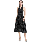 French Retro Sleeveless Dress Wave Point Small Bare Back V Collar Hanging Neck Tea Break Skirt Hong Kong Wind Girl Summer 2025 68HZ