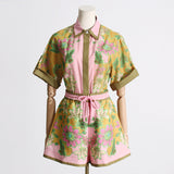 2025 New Unique Printed Design Shirt Top With Casual Shorts Niche Set Women's Fashion Two-Piece 68HZ
