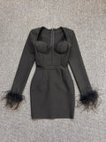 2025 New Fashion Tight Feather Tight Feather Tightening Dress High-End Women's Dress 68HZ