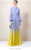 High-End Gradient Dress Lantern Sleeve Yellow Dress Temperament Long-Sleeved Skirt Women's Long Spring And Autumn 68HZ