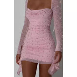 2025 Sexy Party Female Nail Bead Design Feeling Body-Body-Suited Toss Dress 68HZ