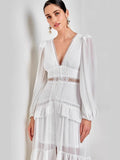 Deep V Goddess Fan Gentle Sweet Fashion Hollow Tea Rest Temperament Fairy Fairy Sister Light Luxury Dress 68HZ