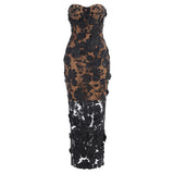 New Holiday Photo Sexy Dress With Boobs Mesh Flowers Long Party Show Dress 68HZ