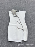 New Light Luxury Heavy Industry Deep V Brush With Bra Banding Dress Sexy Fork And Shoulderless Skirt 68HZ
