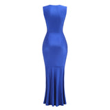 New Solid Color V-Neck Sleeveless Dress Woman High-End Sexy Tuxedo Fishtail Dress Long 68HZ