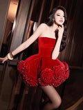 Explosion Sexy Dress 2025 New Velvet Breast Three-Dimensional Red Rose Fluffy Dress Dress 68HZ