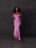 2024 Sleeveless Solid Color Shoulder Sleeveless Fish Bone Girded Waist Dress Banquet Evening Dress 68HZ