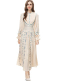 Heavy Industry Embroidered Collar Retro Lantern Long-Sleeved Apricot Dress Dress Women's New Spring And Summer 2024 68HZ